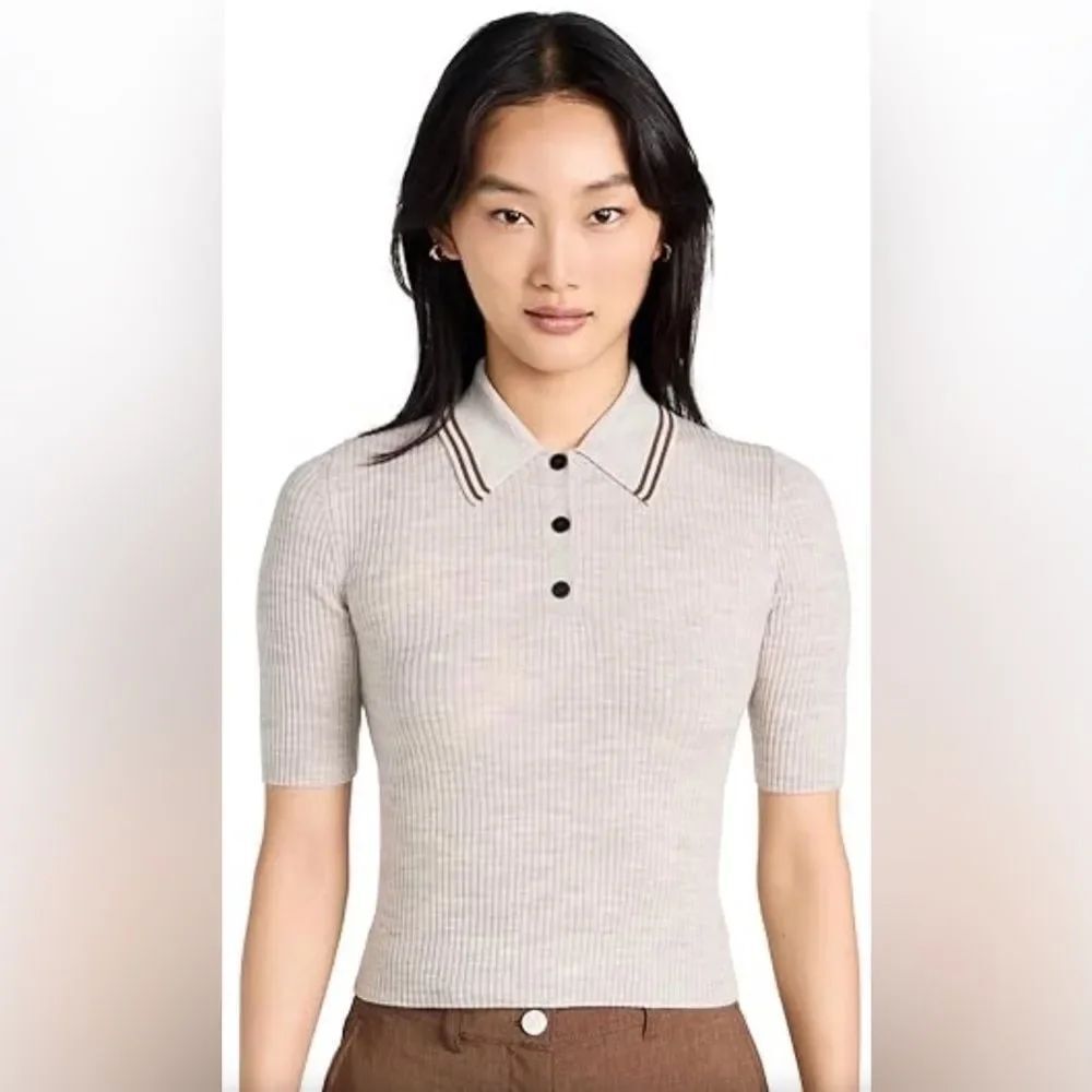 NWT Theory Ribbed Short Sleeve Polo - Cream Wool Sz M few flaws